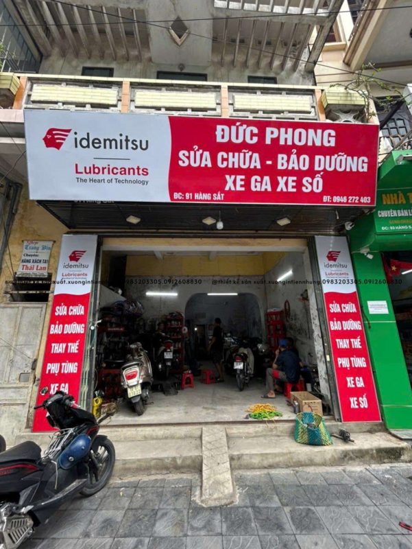 Biển Quảng Cáo Chuẩn Idemitsu Cho Cửa Hàng Xe Máy Tại cửa hàng sửa chữa xe máy Đức Phong 91 Hàng Sắt, P. Nam Định, Ninh Bình